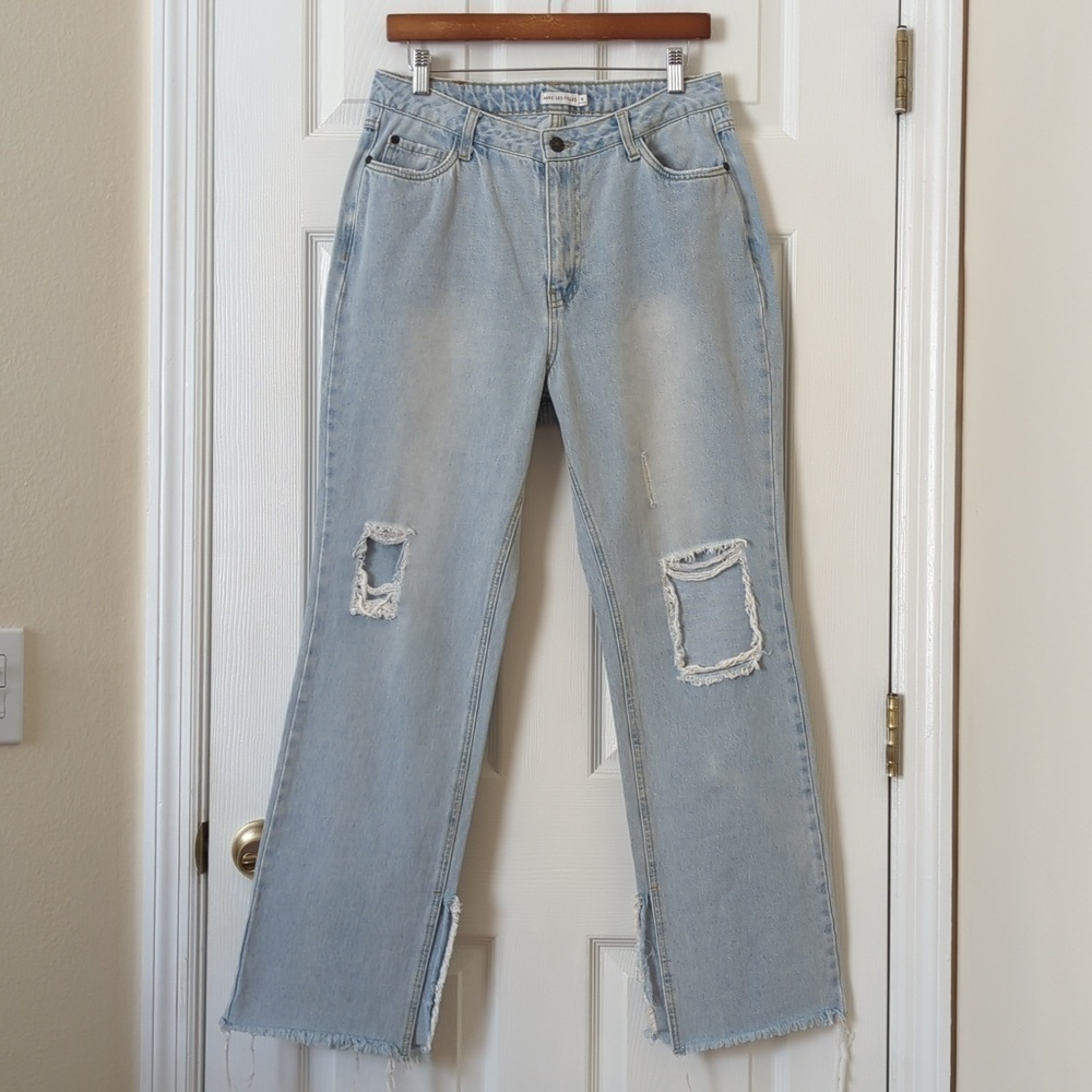 Avec Les Filles Classic Distressed Light Wash High Waisted Straight Leg Jeans 30